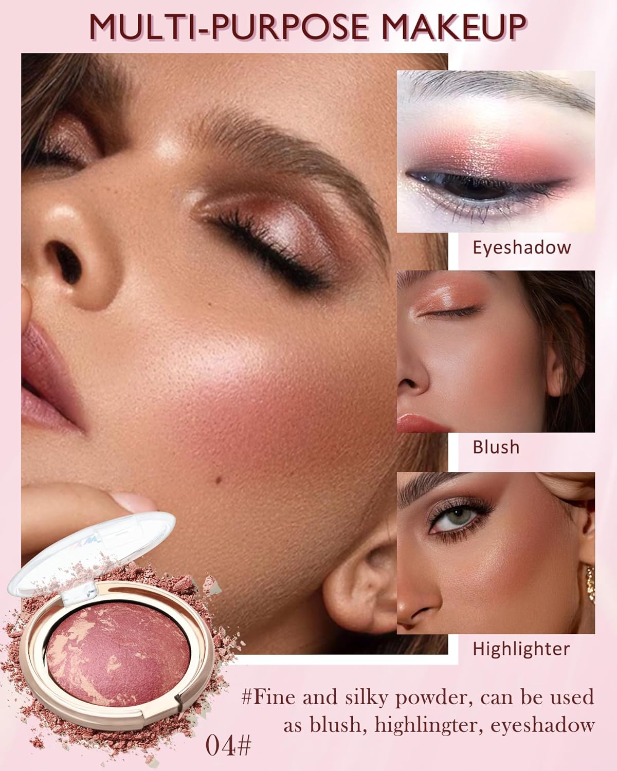 Baked Powder Blush, Glow Marbleized Blusher Powder Palette,Lightweight Shimmery Cruelty-Free face