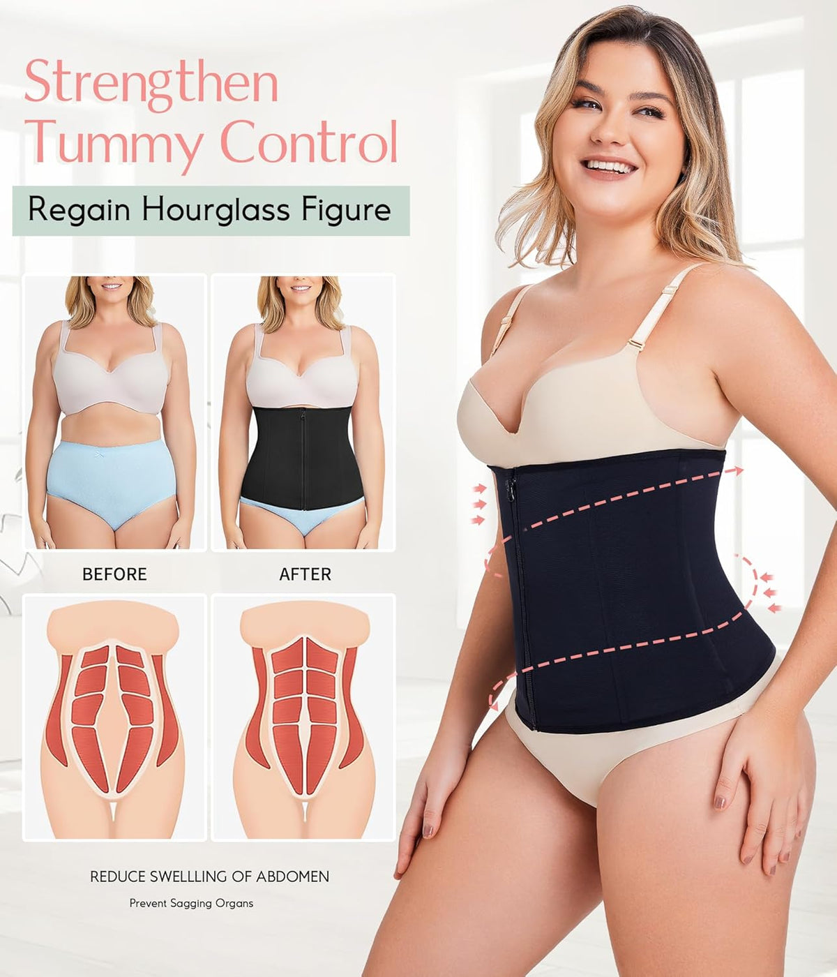 MERYOSZ Waist Trainer Corset Zipper Tummy Control Shapewear Breathable Waist Cincher for Women Body