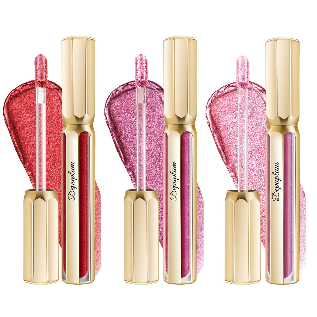 3Pc Lipsticks Set for Women Metallic Lipstick Long Lasting Dark Red Burgundy Pink Lip Gloss, Metal
