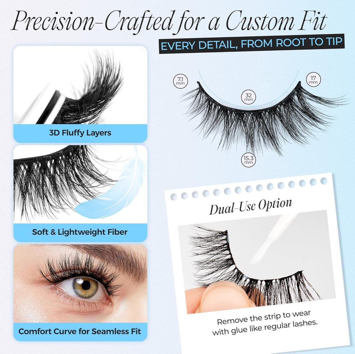 LASHVIEW Self Adhesive Eyelashes 5 Pairs Cat Eye Wispy Self-adhesive False Lashes Reusable Natural