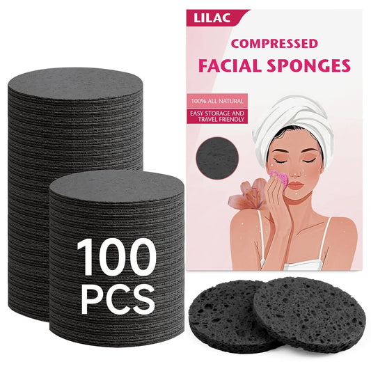 100 Count Compressed Facial Sponges 100% Natural Cellulose Eco-Friendly Makeup Sponges for Gentle