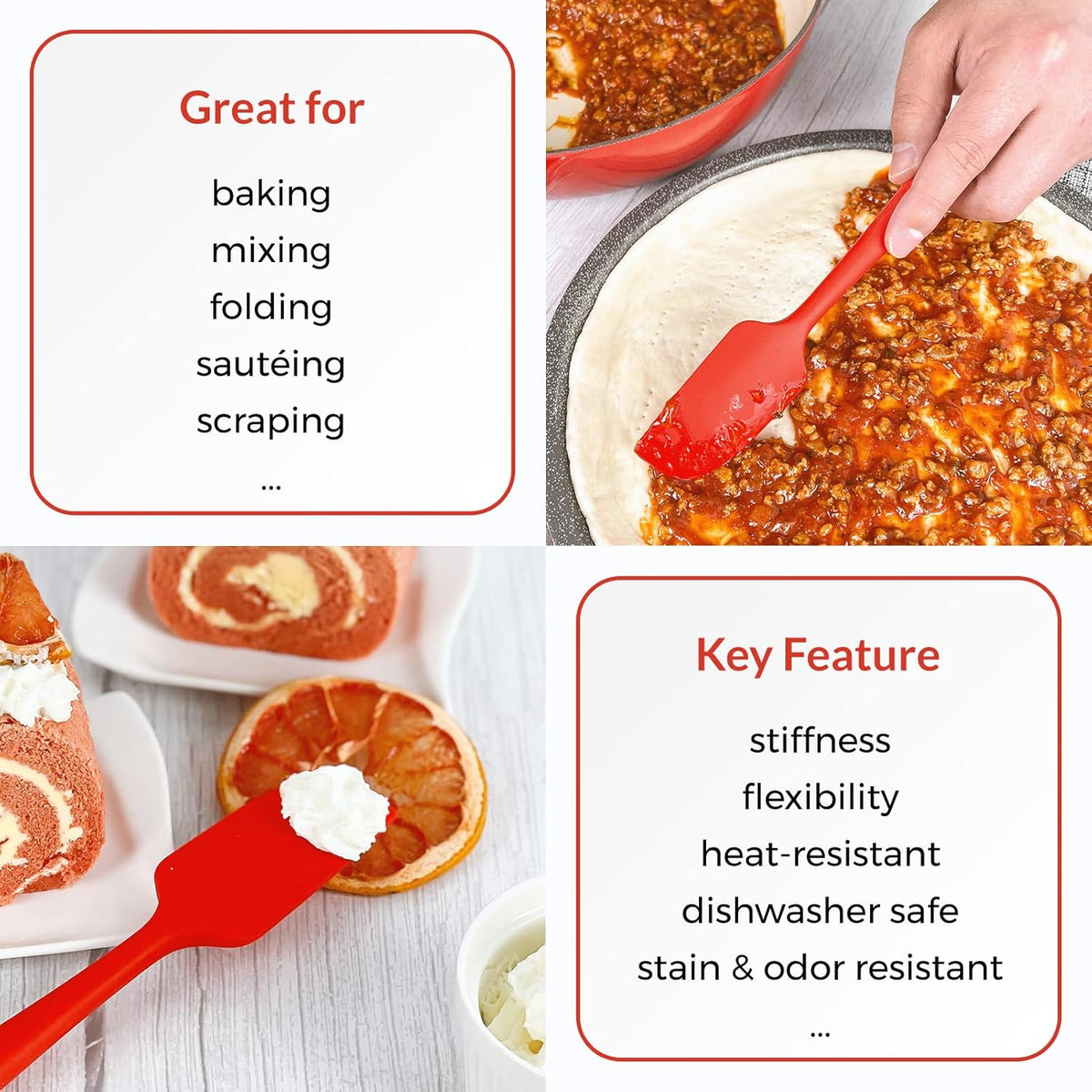 Elihome Skinny Silicone Spoonula - Non-Stick Heat Resistant Silicone Scraper Spatula for Mixing