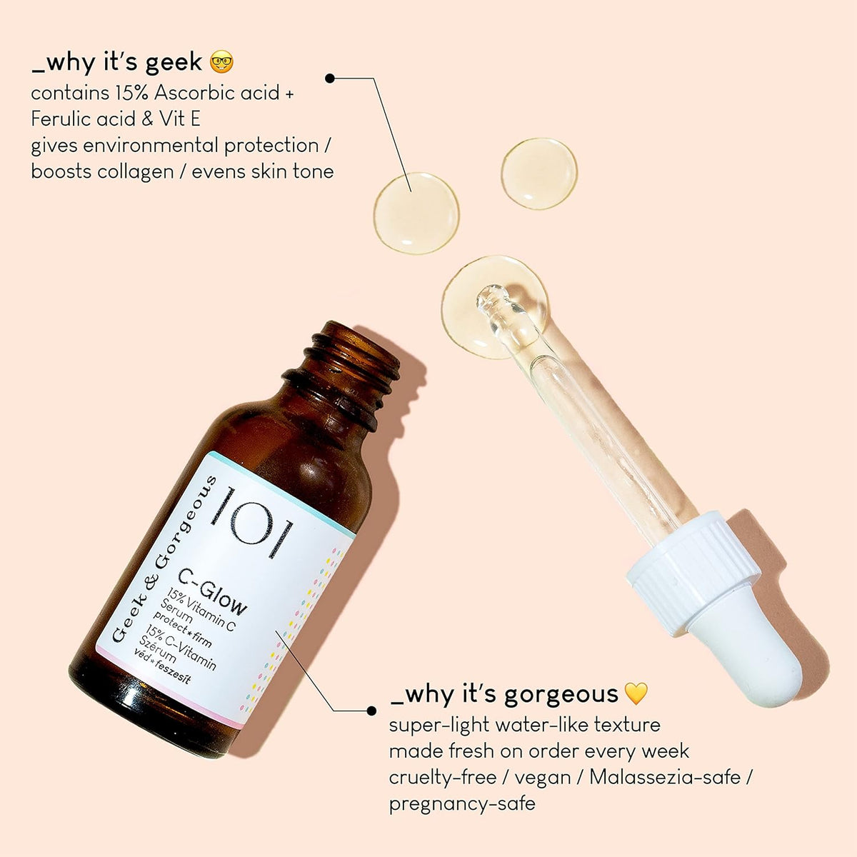 Geek & Gorgeous - C-Glow - 15% Vitamin C + Ferulic acid & Vitamin E Serum, protects against