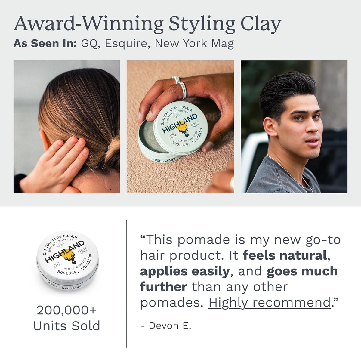 Highland Glacial Hair Clay Pomade - Award winning hair styling clay for men and women made with