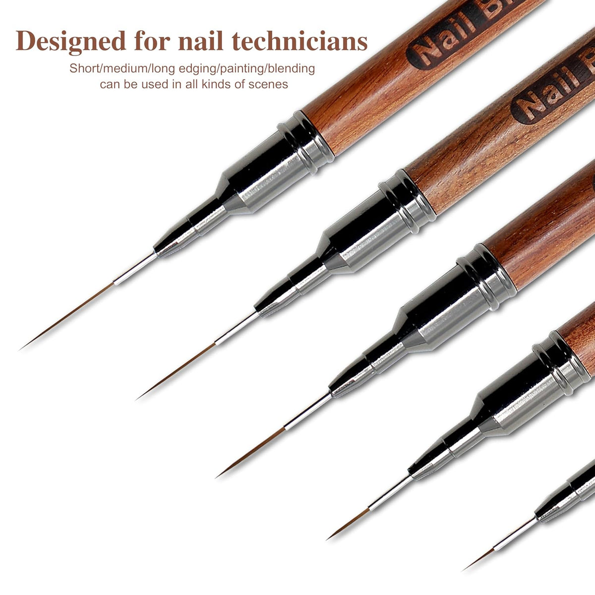 Nail Art Brushes, 5Pcs Wooden Nail Art Liner Brushes,Natural color,Painting Art Design Brush Set