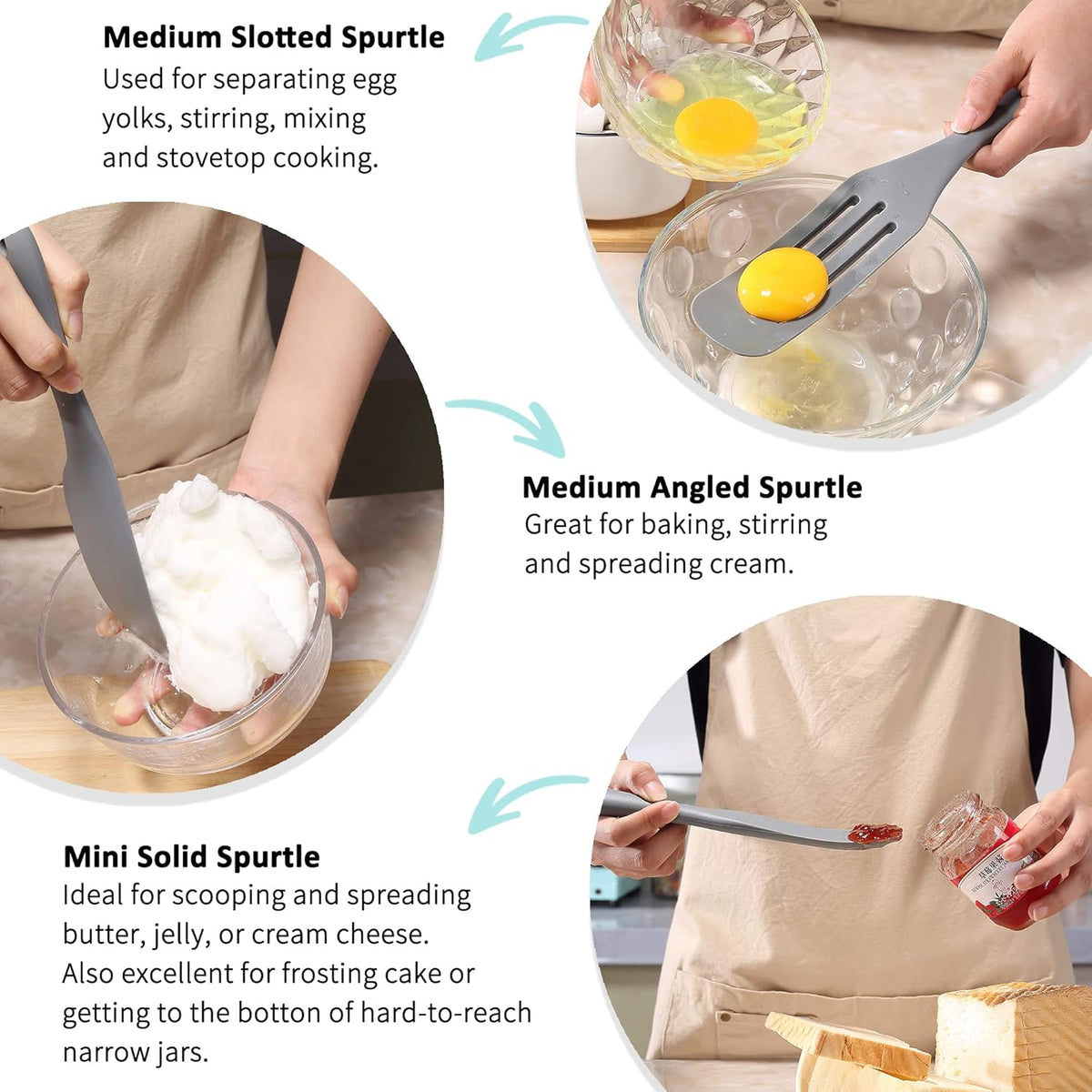 Tongjude Silicone Spurtle Set, Silicone Spatula Set, Heat Resistant Cooking Utensil for Nonstick