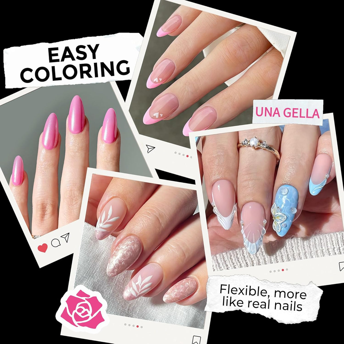 UNA GELLA Almond Nail Tips 216pcs Medium Almond Press on Nails Pre-shape Gel Fake Nails for Full