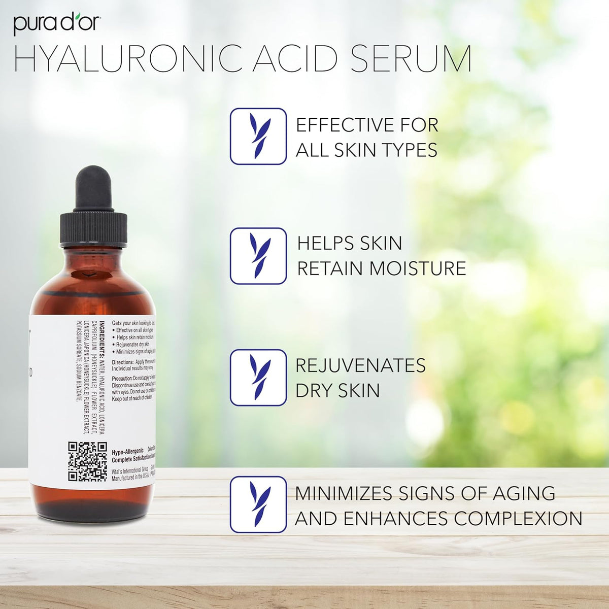PURA D'OR Hyaluronic Acid Serum For Deep Hydration (3.3oz x3 = 9.9oz) Anti-Aging, Plumping &