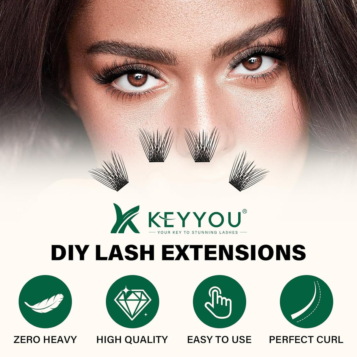 Lash Clusters 144pcs Individual Lashes D Curl 12mm Eyelash Clusters KEYYOU Air Touch Cluster Lashes