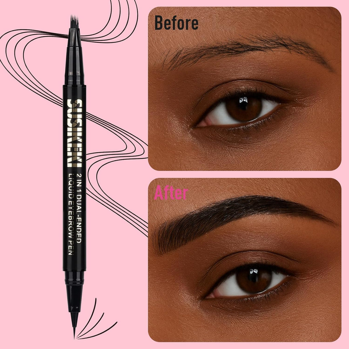 Dual Ended Microblading Eyebrow Pen - 2 in 1 Liquid Eyebrow Pencil with Brow-Fection Angled Brush &