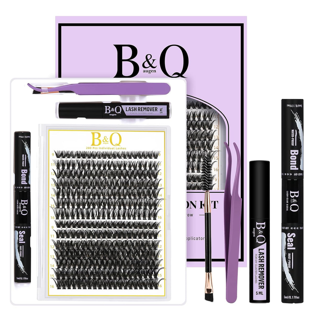 B&Q Lash Clusters Kit 280PCS Eyelash Clusters Kit,40D 50D D 9-16MIX Individual Lash Comfortable