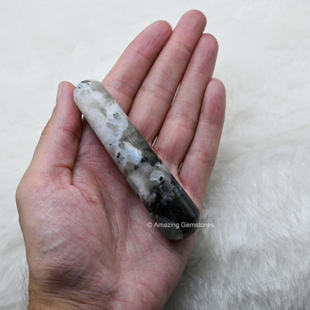 Amazing Gemstone Rainbow Moonstone Crystal Wand Massage Stick - Pelvic Wand Gua Sha for Adults