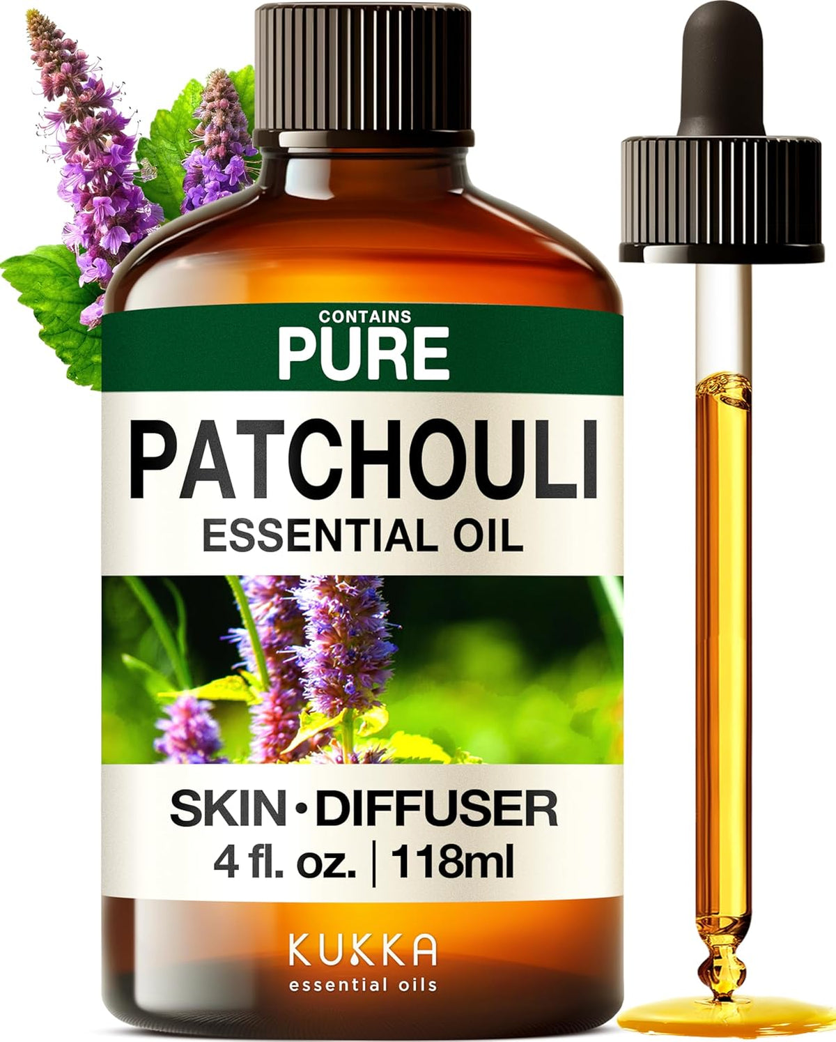 Kukka Patchouli Essential Oil for Skin & Diffuser - 4 Fl Oz - Patchouli Oil, Captivating Scent for