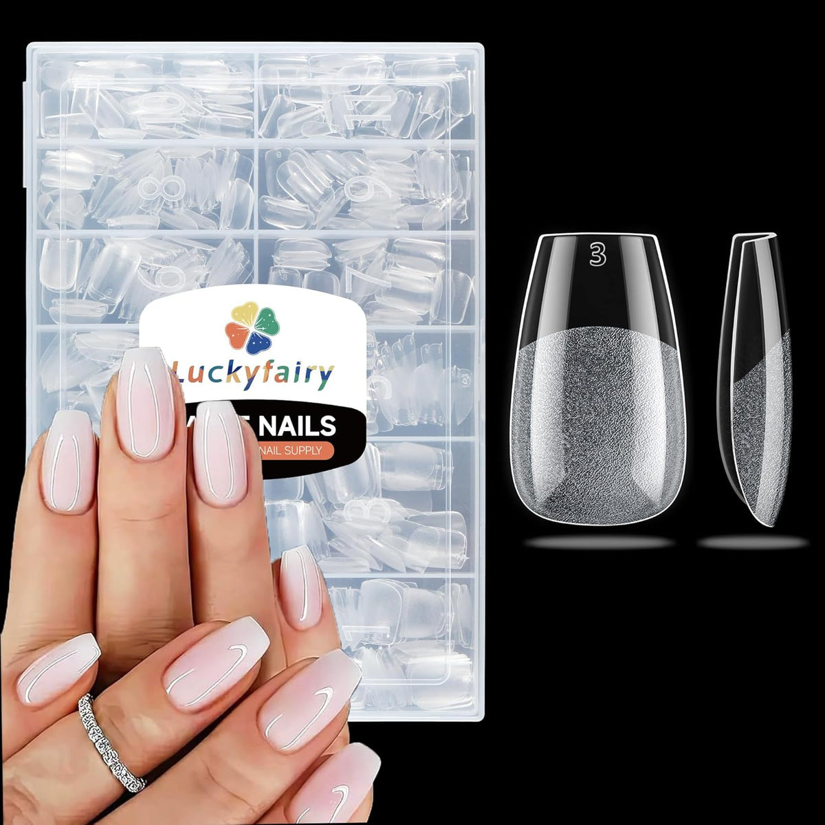 Coffin Press on Nails: 504pcs Pre-etched Short Nails Clear Coffin Gel Tips for Full Cover Fake