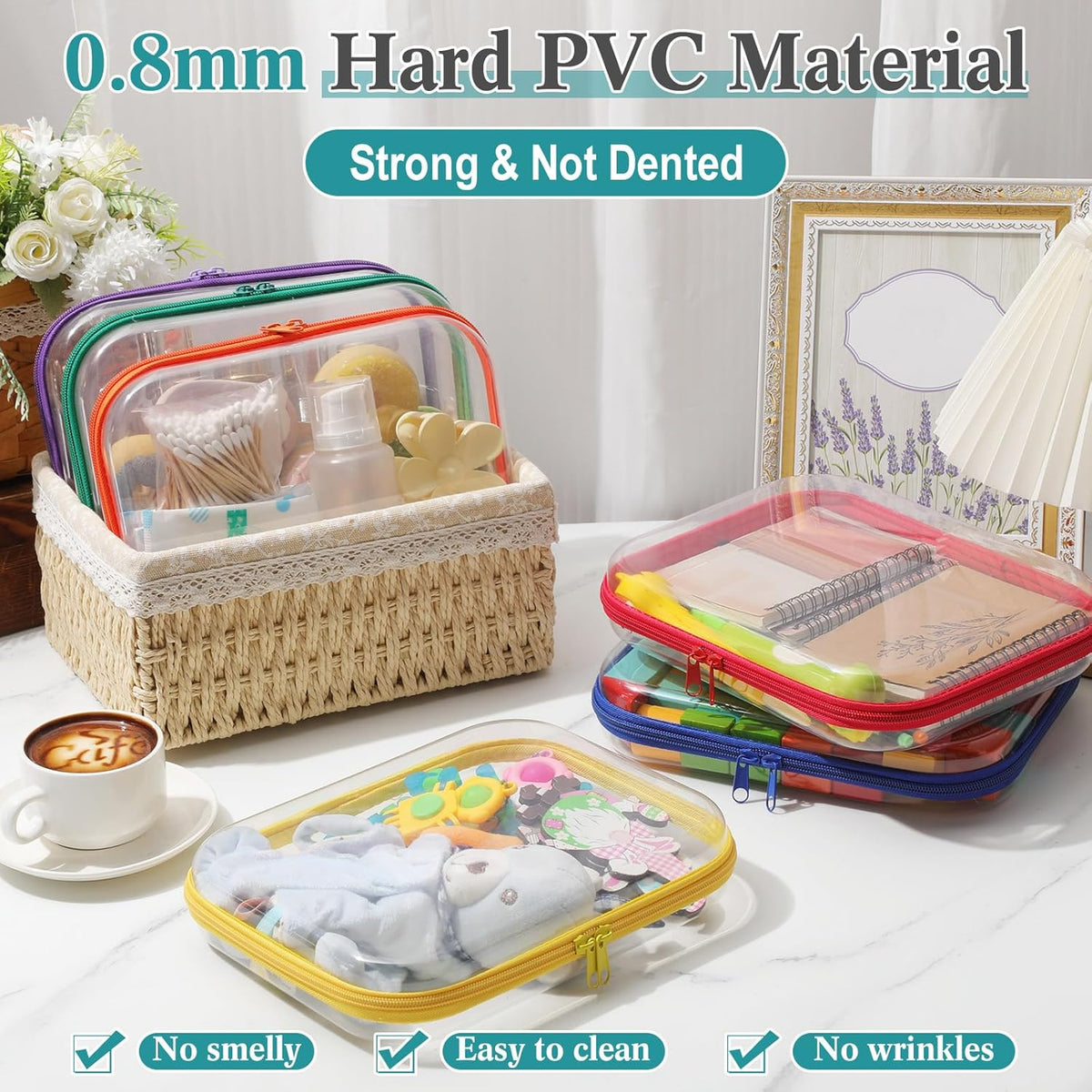 Sanwuta 6 Pcs Clear Hard Zipper Case Pencil Pouches Hard Plastic Zipper Pouches Makeup Bag