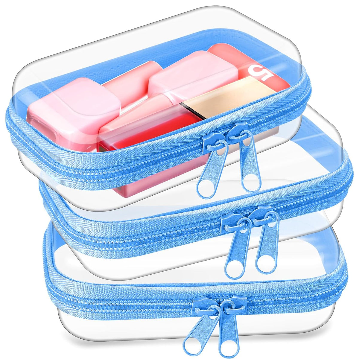 Hoolerry 3 Pcs Clear Hard Zipper Case Plastic Pouch Transparent Hard Case Clear Makeup Bag Portable