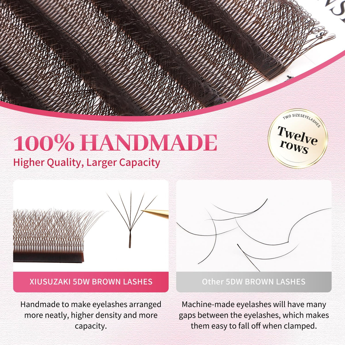 W Lash Extensions Brown 5D Eyelash Extensions W Shape 0.07mm Thickness D Curl Mix 8-15mm Premade