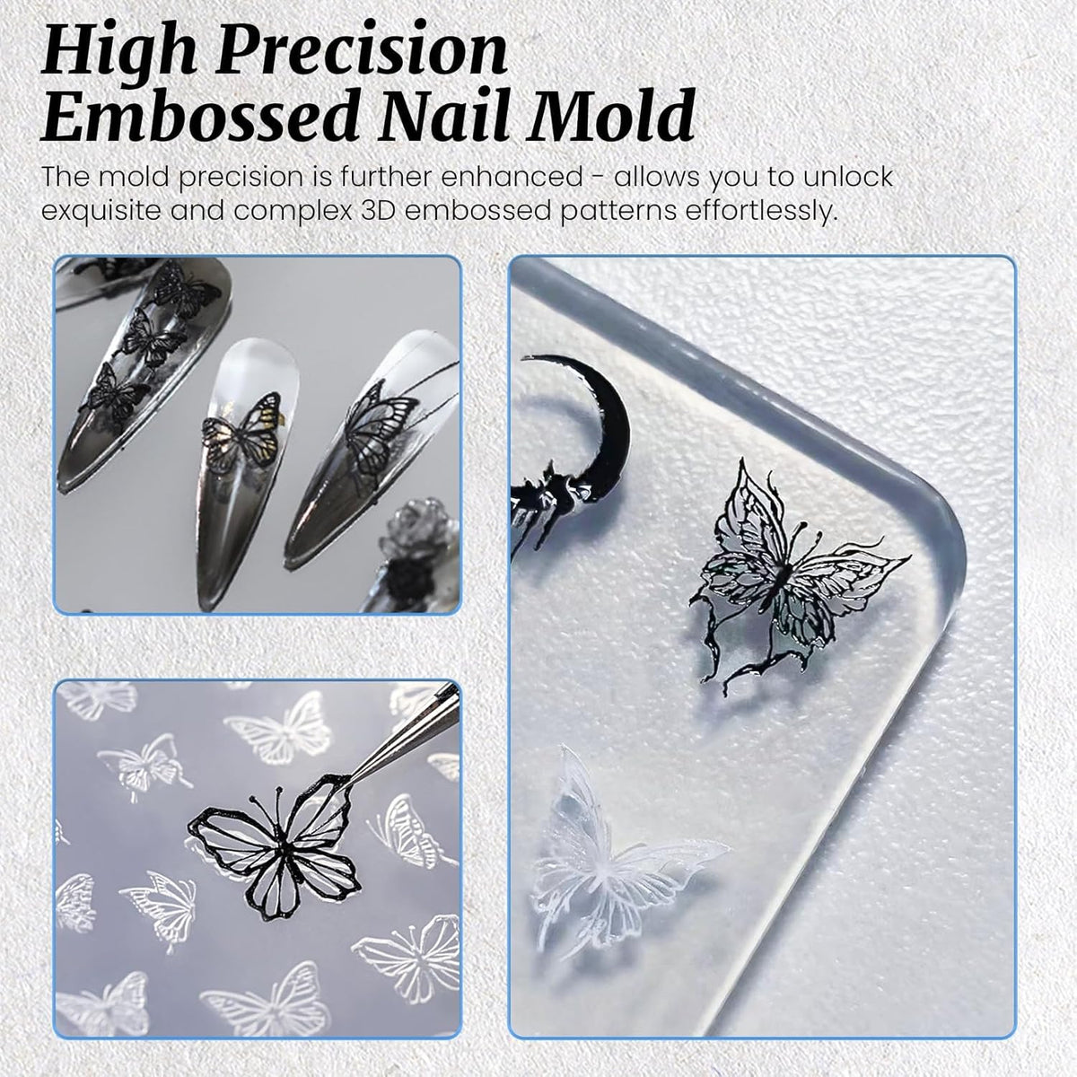 Nail Art Silicone Template, Bow Tie 3D Nail Decoration Mould for Precise Embossed Butterfly