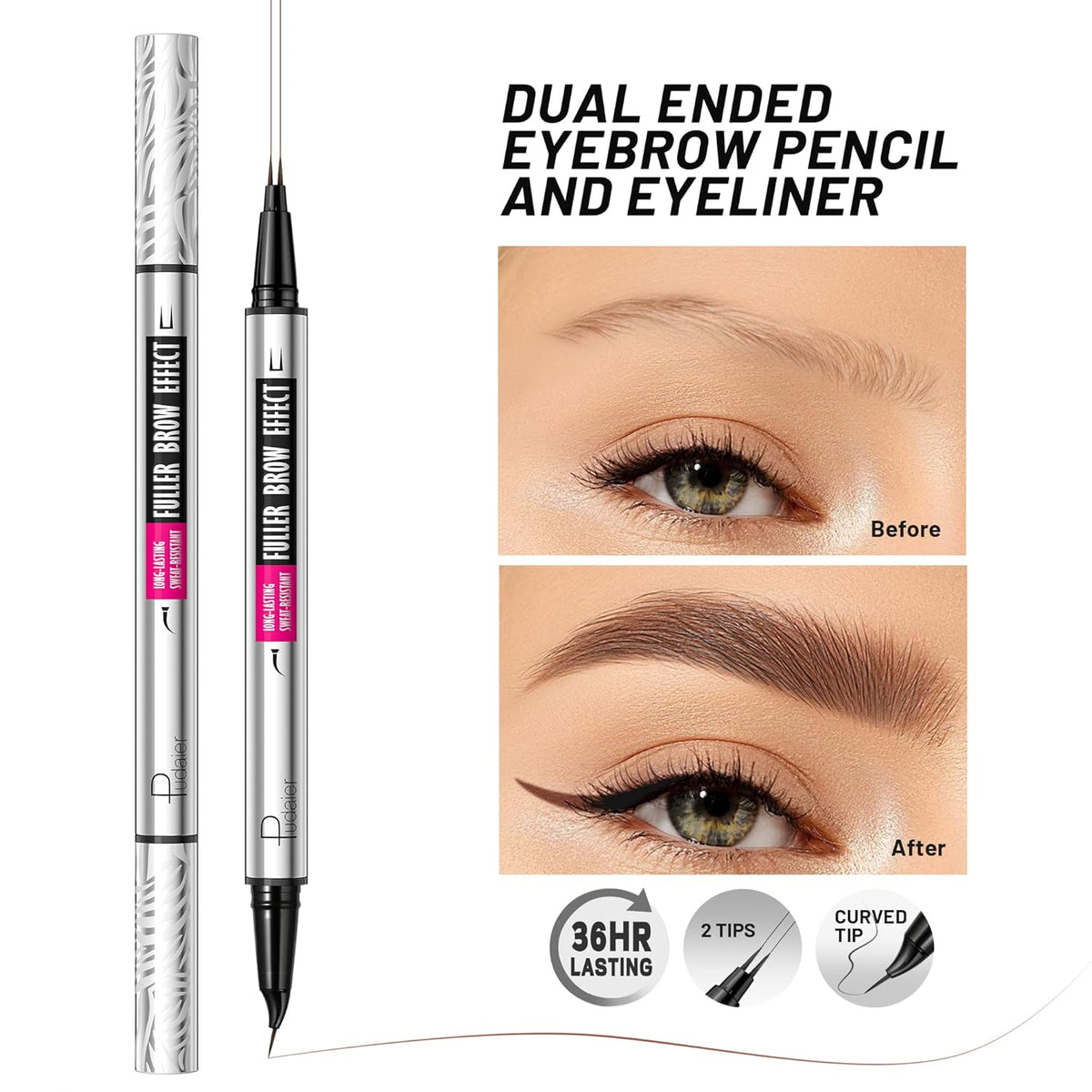 2 Pack 2 Fine Tip Eyebrow Pen, Waterproof Filling Faux Brow Makeup Pencils for Women with Precise