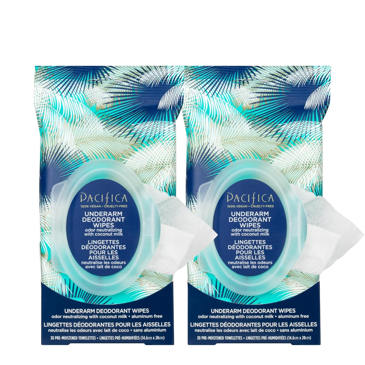 Pacifica Beauty Coconut Milk & Essential Oils Underarm Deodorant Wipes, Helps Remove Odor