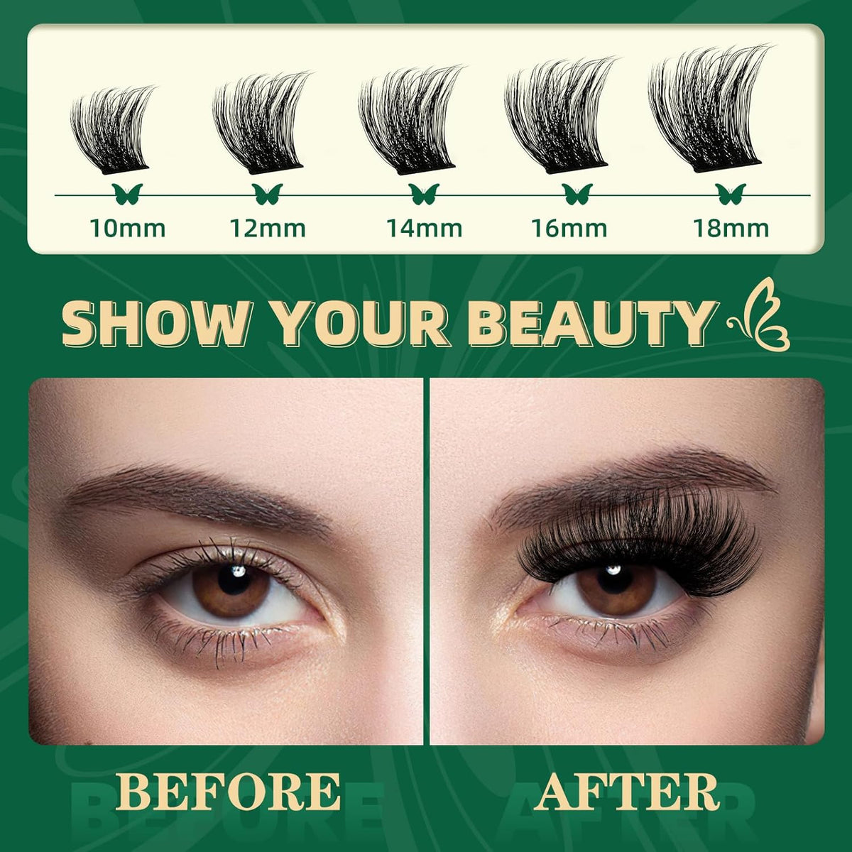 KEYYOU Lash Clusters 120pcs Eyelash Clusters 10-18mix D Curl Cluster Lashes Thick Super Soft Wispy