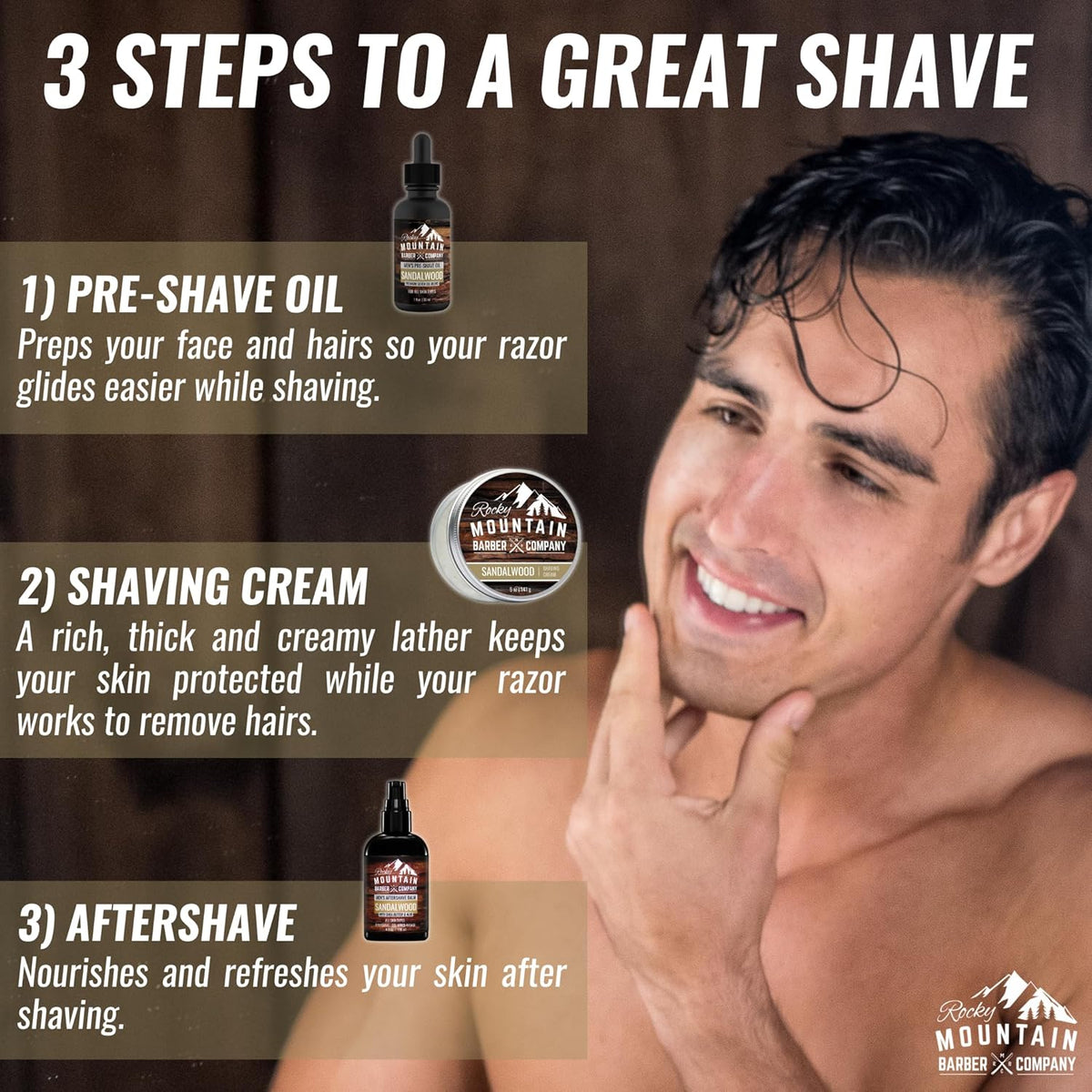 Rocky Mountain Barber Company Aftershave Balm for Men – with Sandalwood Essential Oil, Coconut Oil