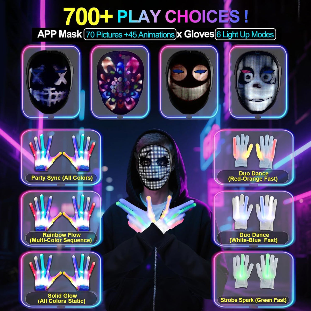 Led-Mask Gloves Halloween-Costumes For Kids Men Adult 2025, Light Up Gesture Cosplay Birthday Gifts