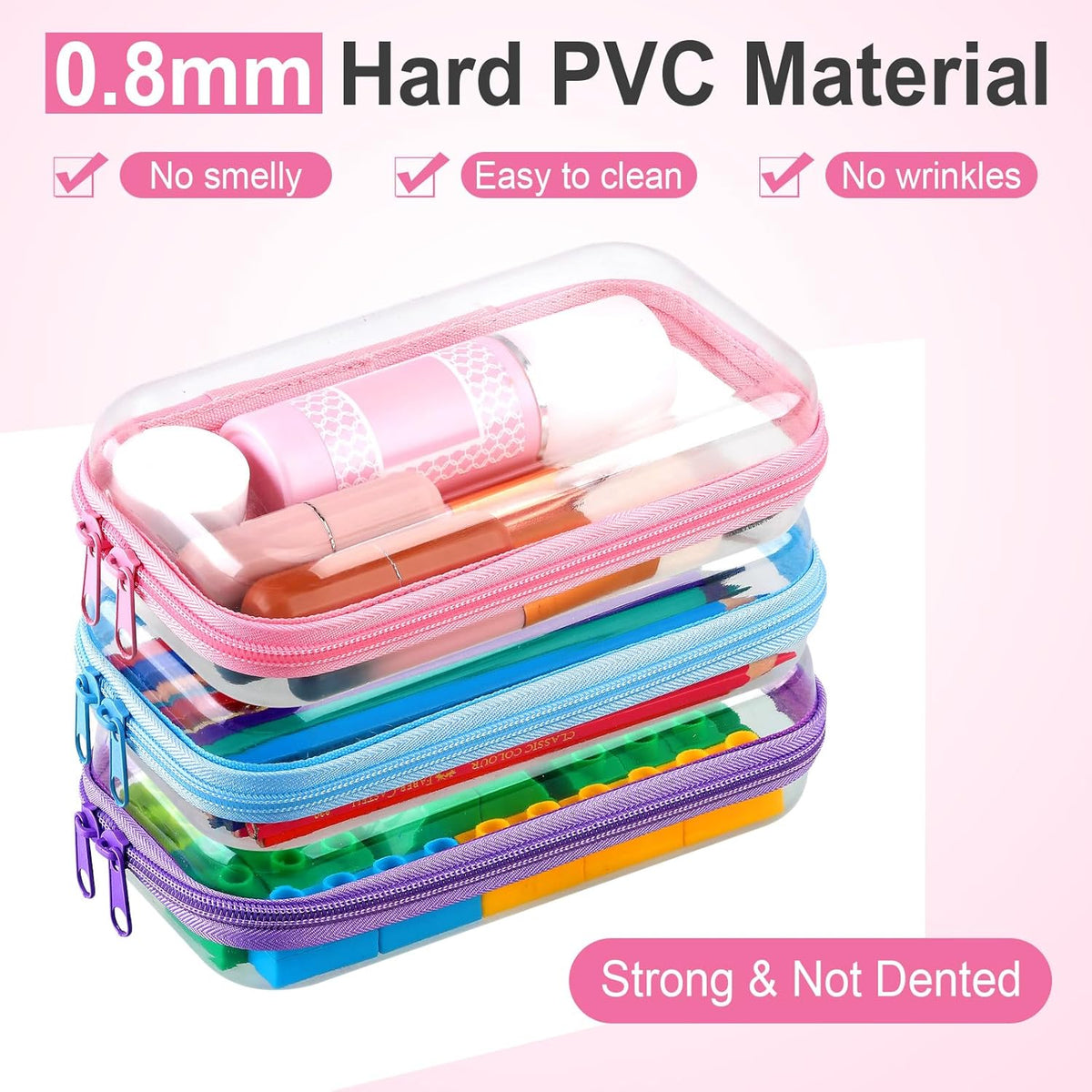 Hoolerry 3 Pcs Clear Hard Zipper Case Plastic Pouch Transparent Hard Case Clear Makeup Bag Portable