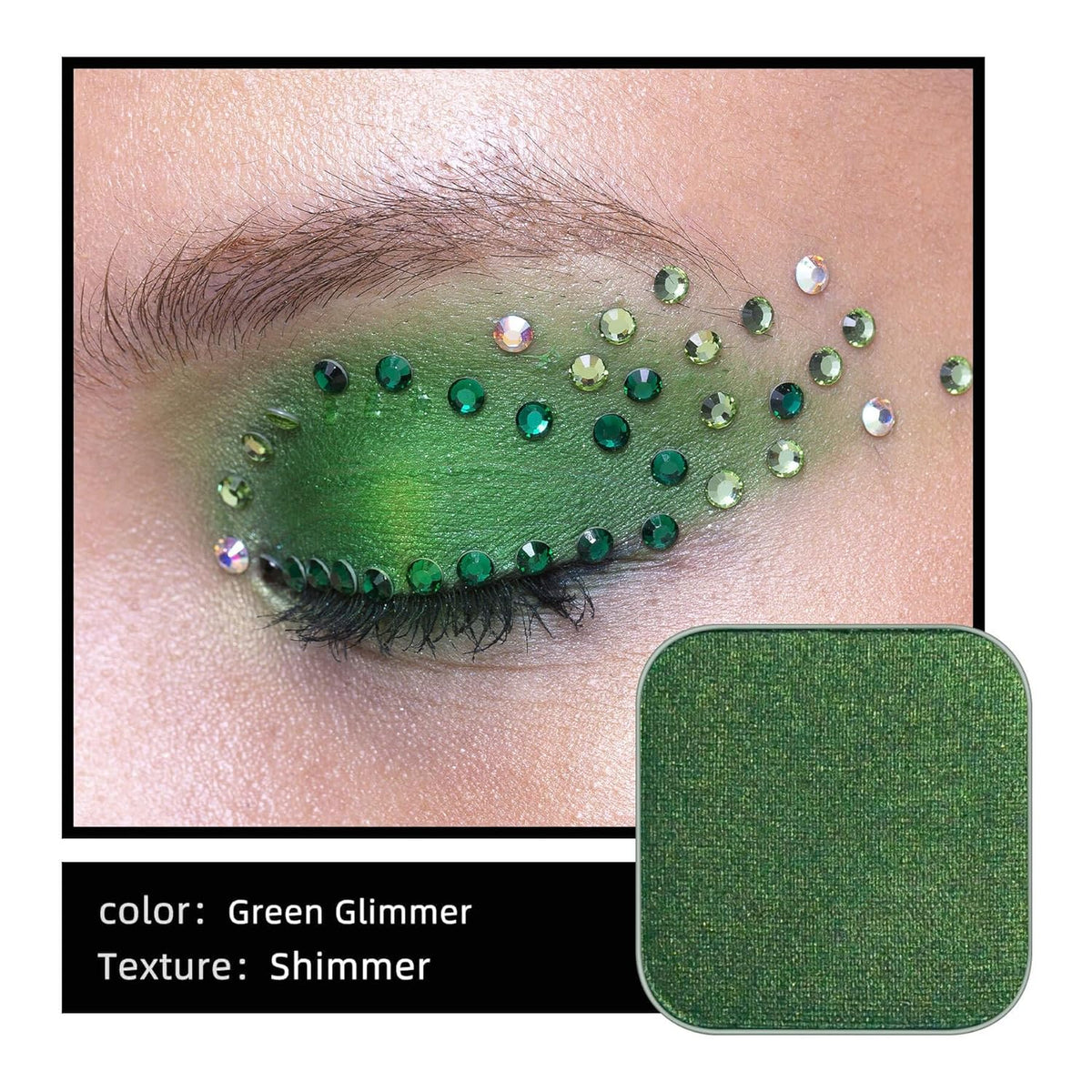 Magnetic Single-Color Metallic Flash Eyeshadow with Pan, Spring and Summer Green Eyeshadow Refill