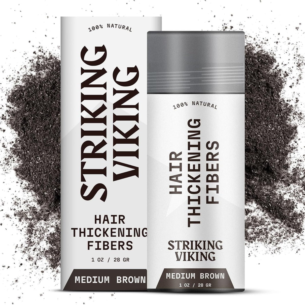 Striking Viking Hair Fibers for Thinning Hair - 28 g, Medium Brown - Bald Spot Cover Up &