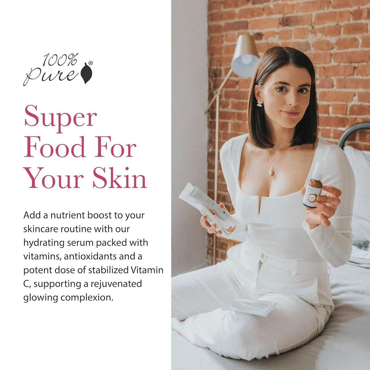100% PURE Vitamin C Face Serum Hydrating Glow Skin Care with ALA Aloe + Vitamin E Oil - Daily
