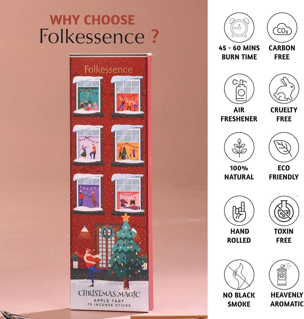 Folkulture Christmas Incense Sticks for Home | Pack of 75 Insenses for Cleansing | Natural and Non