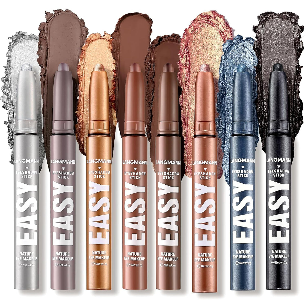 LANGMANNI Eyeshadow Stick,8 PCS Waterproof Multi-Color Eyeshadow Pen Set,Creamy Long-Lasting Eye