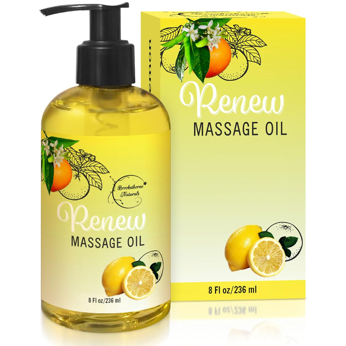 Renew Massage Oil with Orange, Lemon & Peppermint Essential Oils - Great for Massage Therapy or