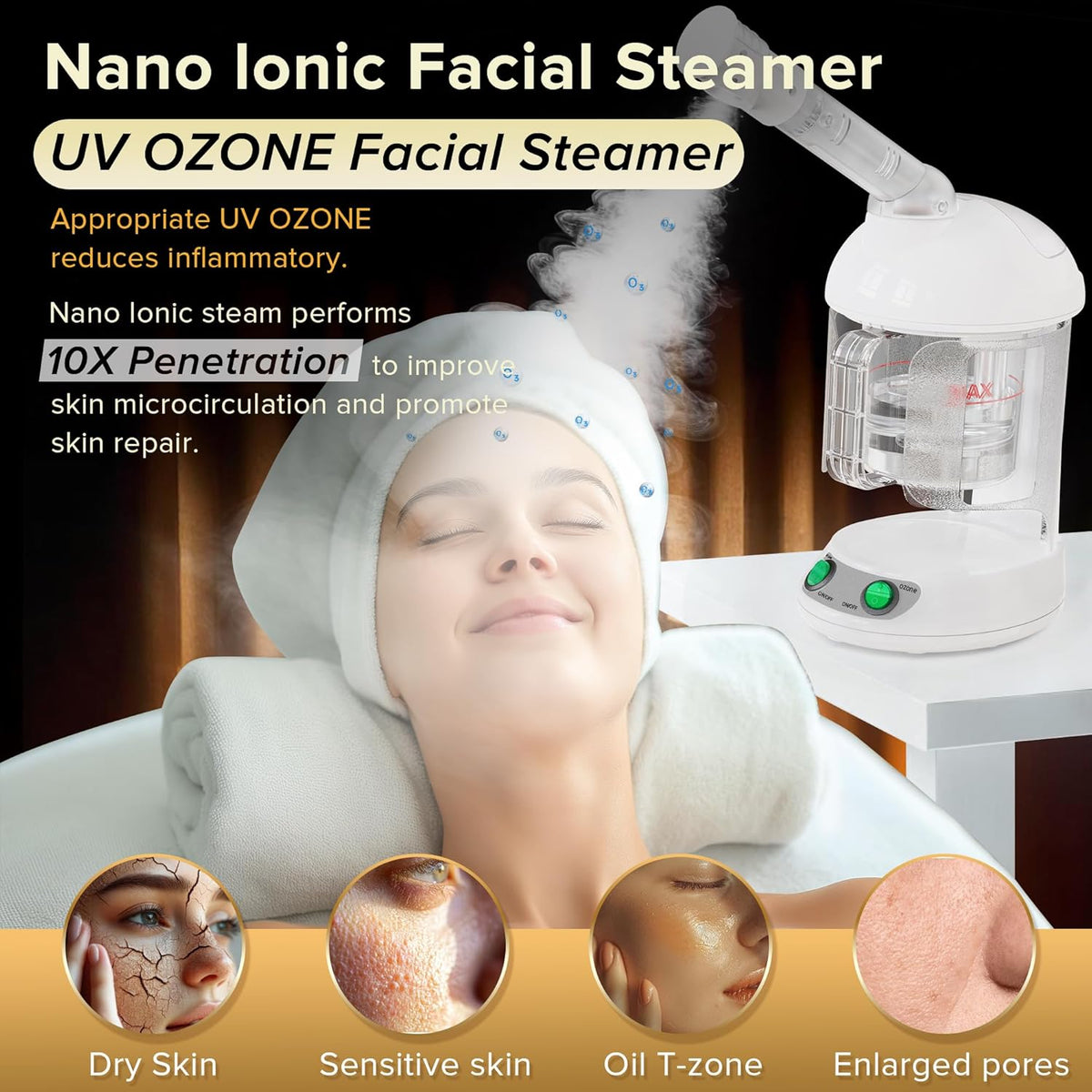 Easy to Clean Facial Steamer, Portable Nano Ionic Face Steamer for Facial Deep Cleaning, with 360°