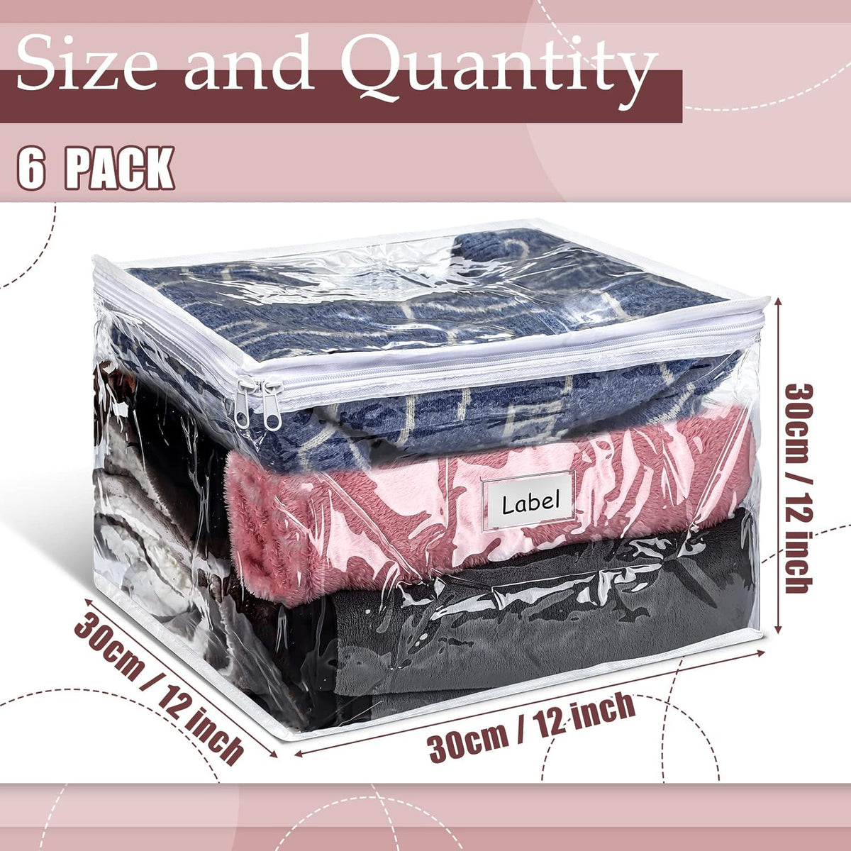 Hoolerry 6 Pieces Sweater Storage Bags Plastic Clear PVC Clothes Storage Bags with Zipper and Label