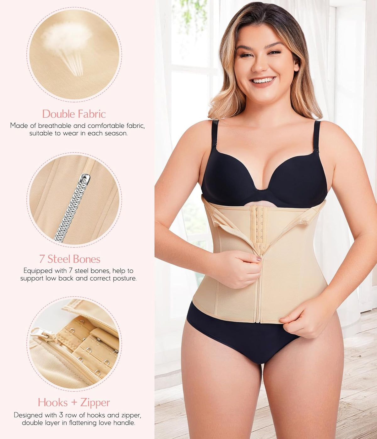 MERYOSZ Waist Trainer Corset Zipper Tummy Control Shapewear Breathable Waist Cincher for Women Body