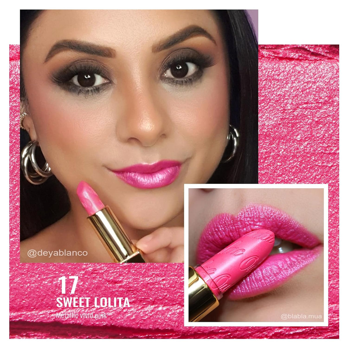 Oulac Hot Pink Lipstick for Women with Metallic 3D Shine Lightweight Hydrating Formula, High Impact