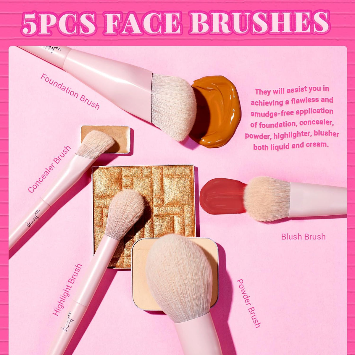 Jessup Pink Makeup Brushes Set 14Pcs Make up Brushes Premium Vegan Foundation Concealer Blush