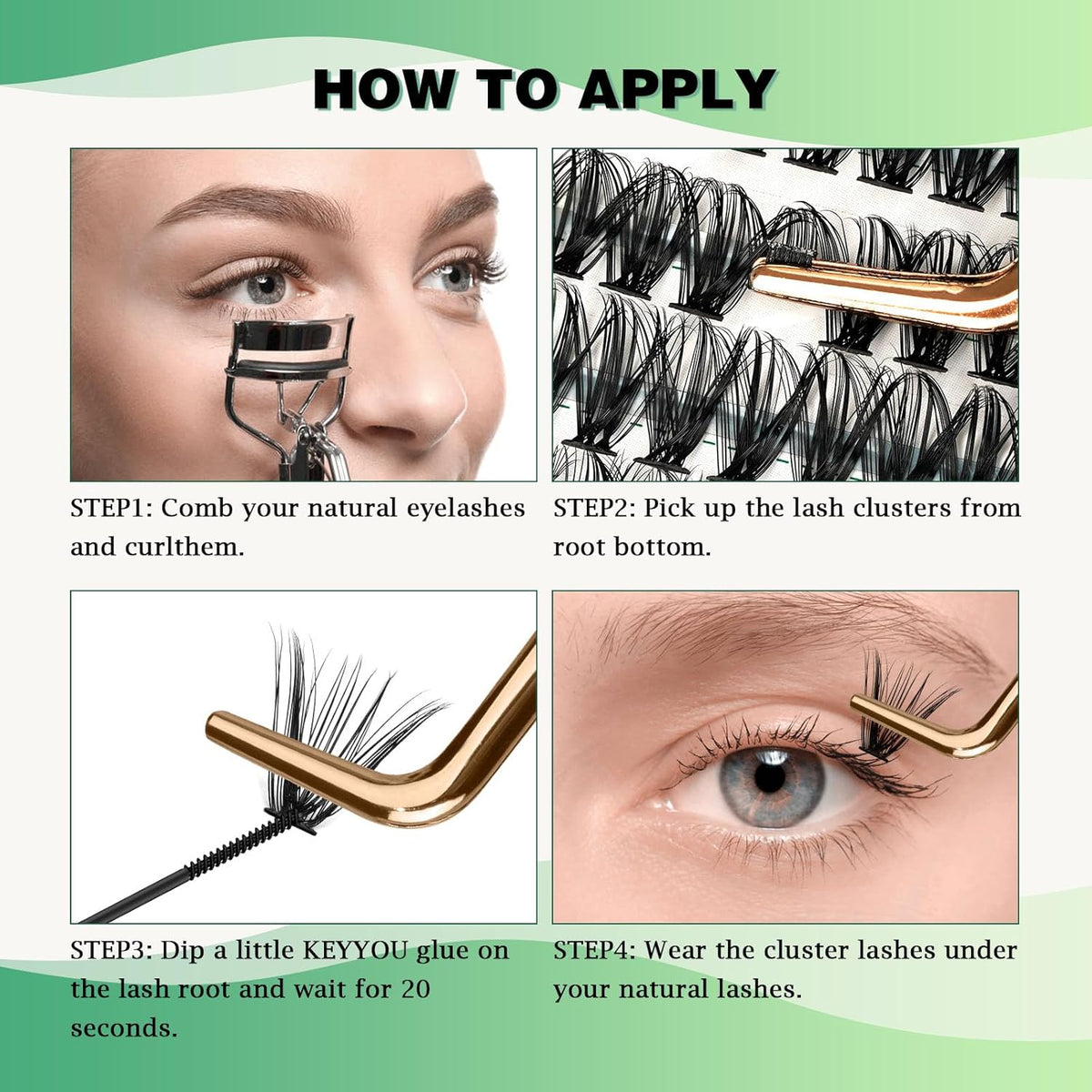 Lash Clusters 300pcs Individual Lashes 40D 0.07C Curl 11mm DIY Eyelash Extension KEYYOU Large Tray