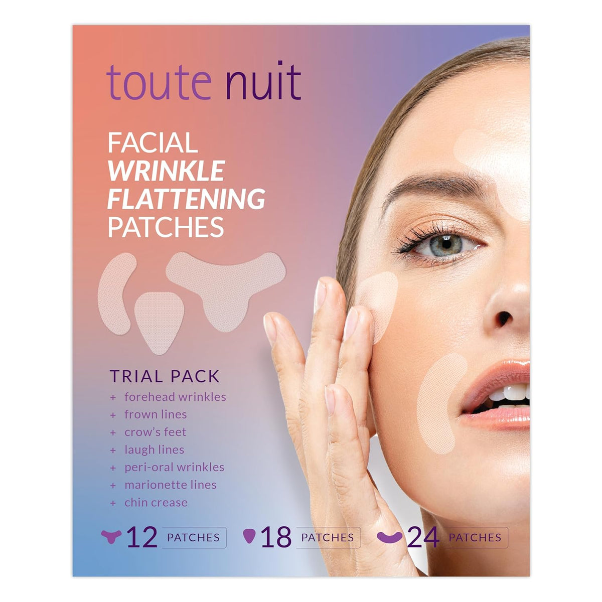 Toute Nuit Wrinkle Patches – Trial Pack – Face Tape for Forehead, Eyes & Mouth – Hypoallergenic