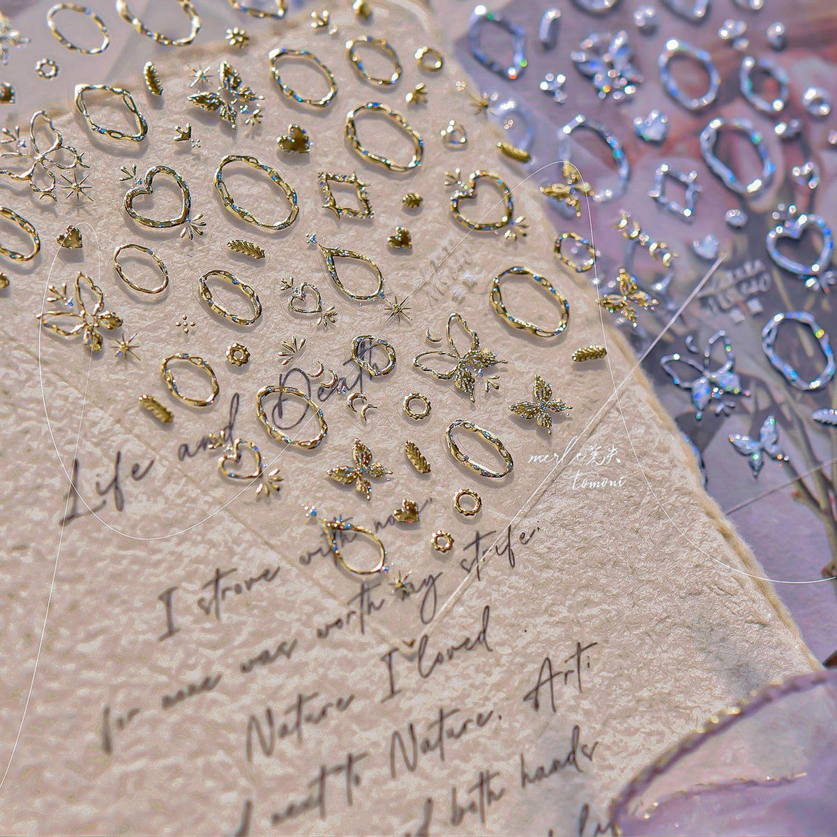 Gold Nail Art Stickers Butterfly Heart Nail Decals with Golden Design 5D Embossed Self Adhesive