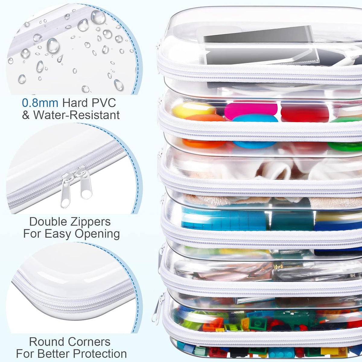 Sanwuta 6 Pcs Clear Hard Zipper Case Pencil Pouches Hard Plastic Zipper Pouches Makeup Bag