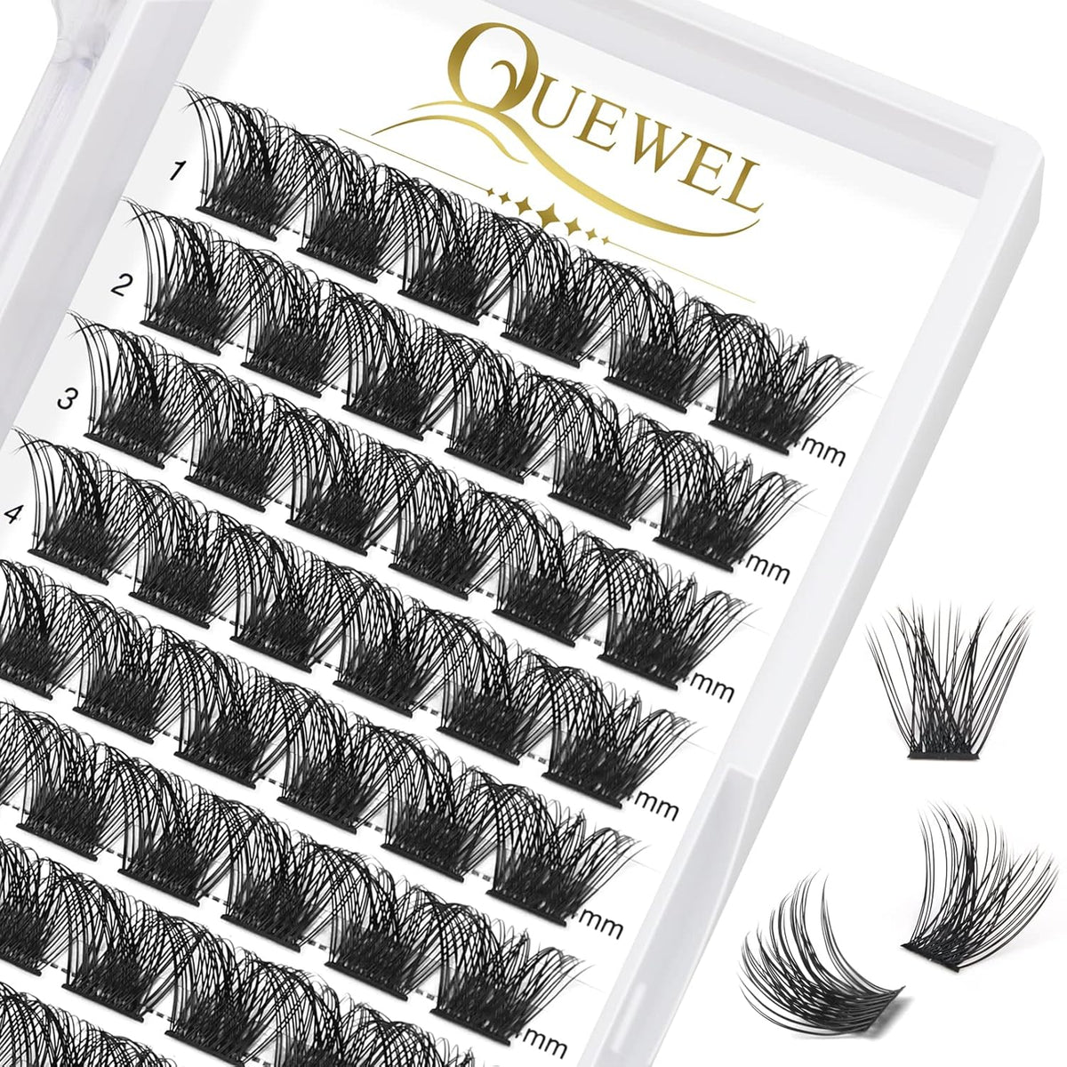 QUEWEL Cluster Lashes 72 Pcs Wide Stem Individual Lashes C/D Curl 8-16mm Length DIY Eyelash