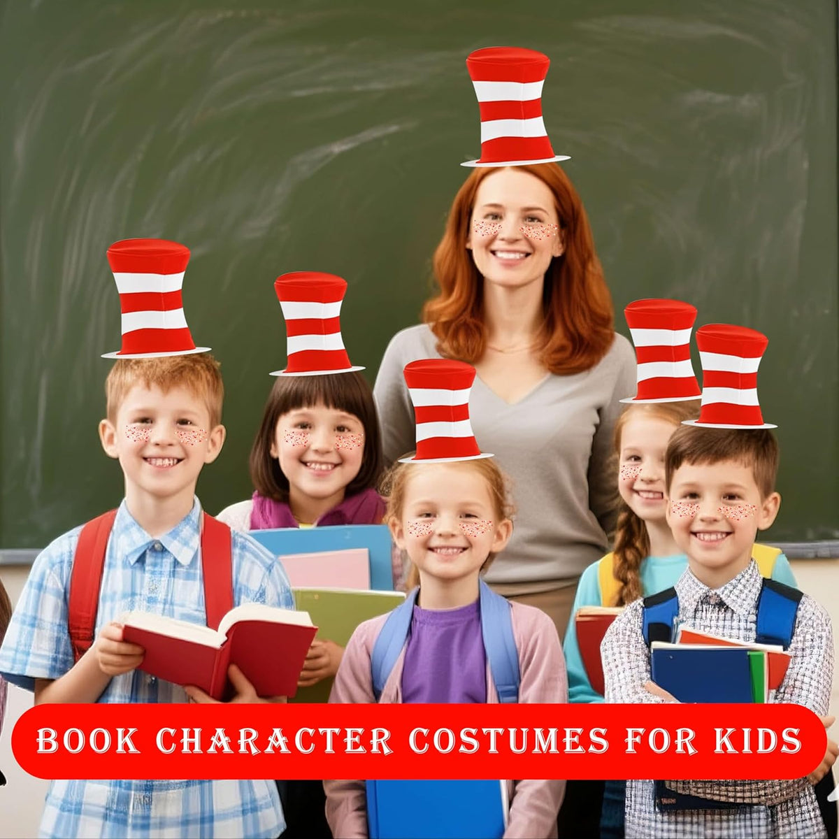 MEICOLY Red and White Face Body Glitter for Reading Week World Book Day,Cat Costume for Kids Girls