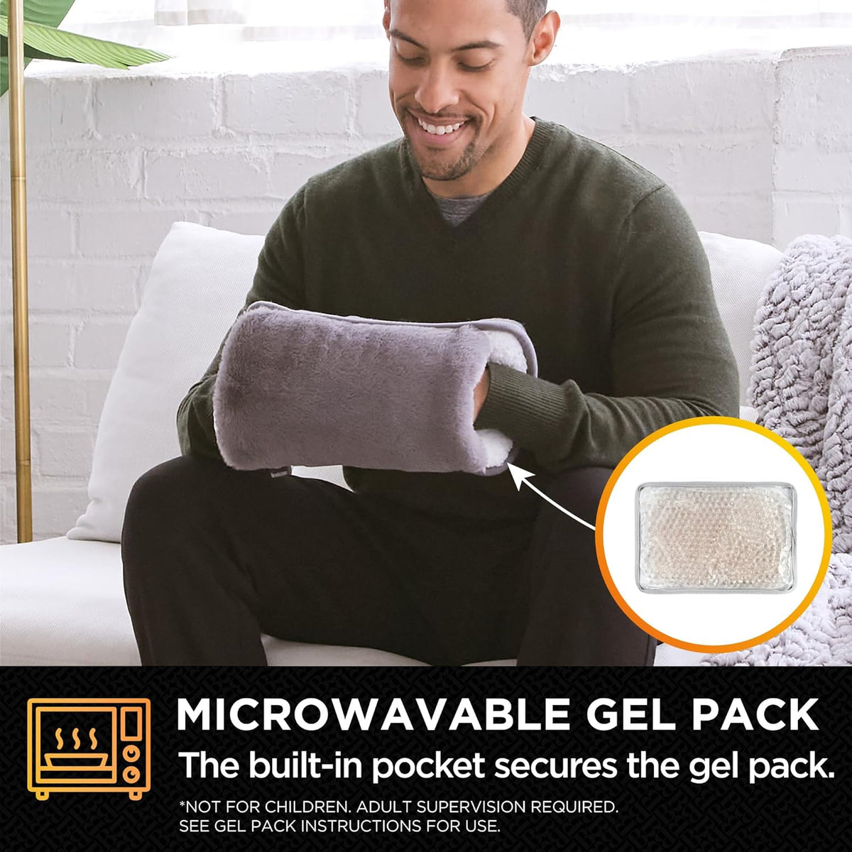 Brookstone Faux Fur Hand Warmer | Soothe Cold Hand Muff with Microwavable Gel Pack for Long Lasting