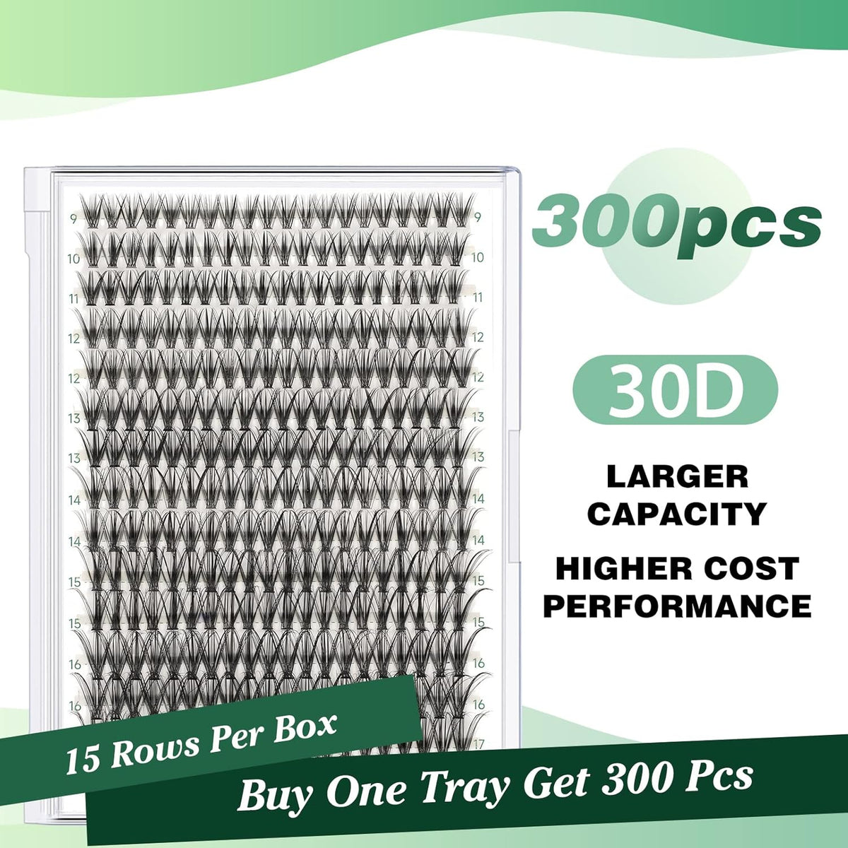 Lash Clusters 300pcs Individual Lashes 30D 0.07D Curl 9-18MIX DIY Eyelash Extension KEYYOU Large