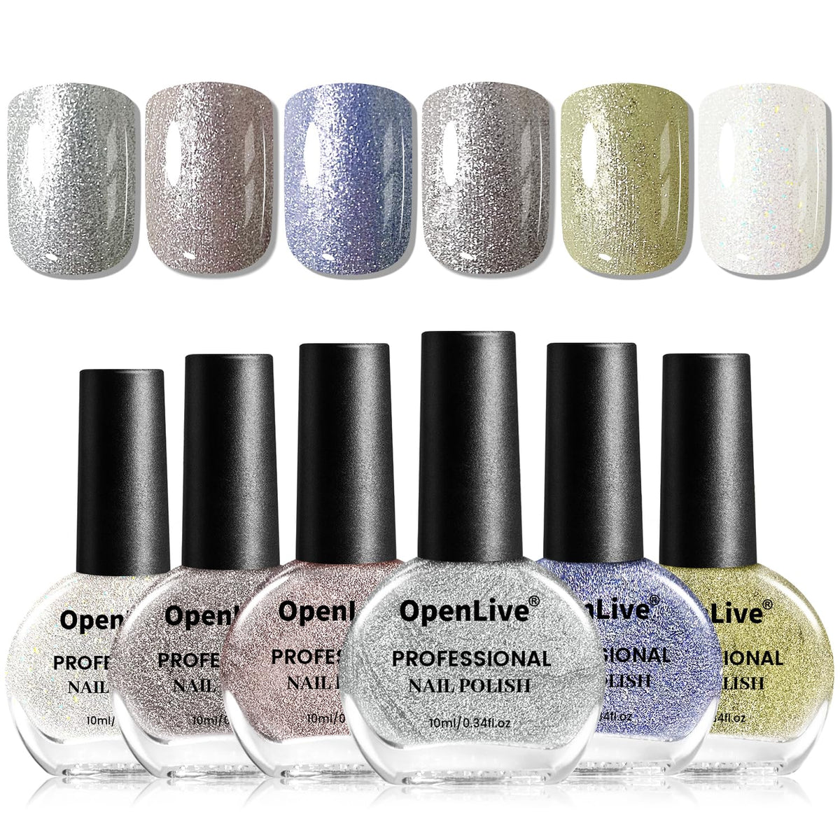 10ml Glitter Nail Polish Set 6 Colors Glitter Effect All Seasons Neutral Color Quick Dry Nail