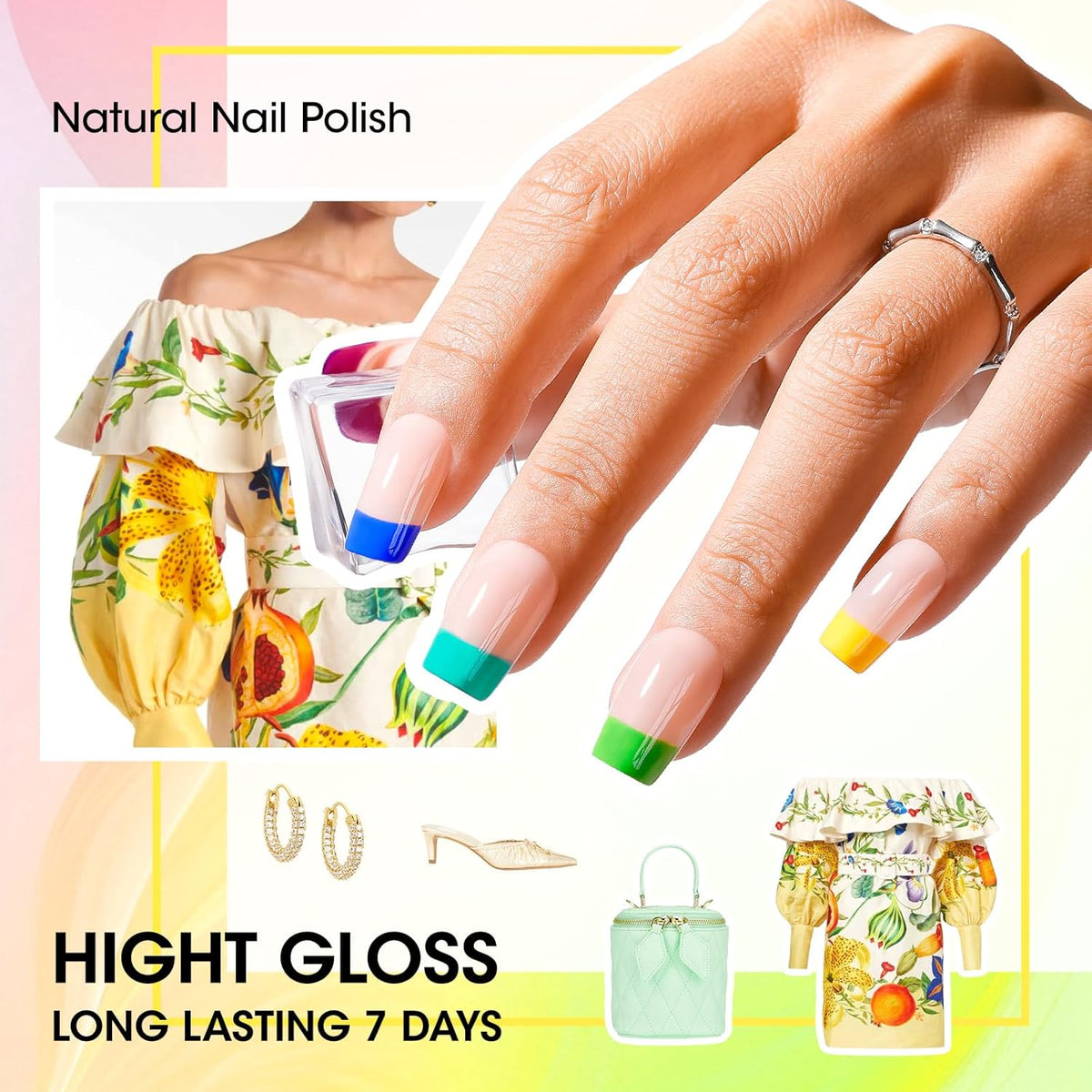 GELLEN Bright Neon Nail Polish Set, Quick Air Dry Regular Nail Polish Vibrant Rainbow 12 Colors Set