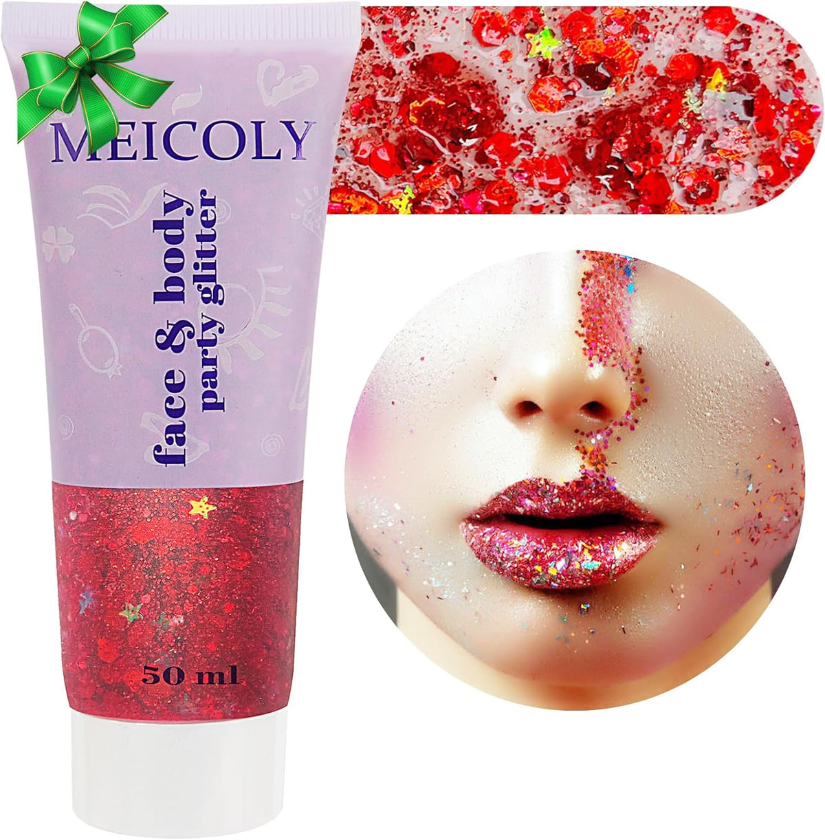 MEICOLY Red Face Body Glitter,Christmas Face Glitter Gel,Stocking Stuffers for Christmas,Sparkling